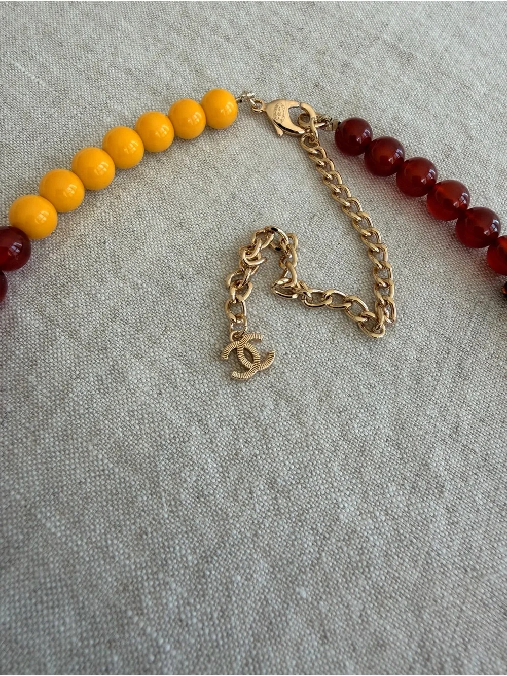 ♥️CHANEL Multicolor Beaded Necklace with Gold CC Charm♥️